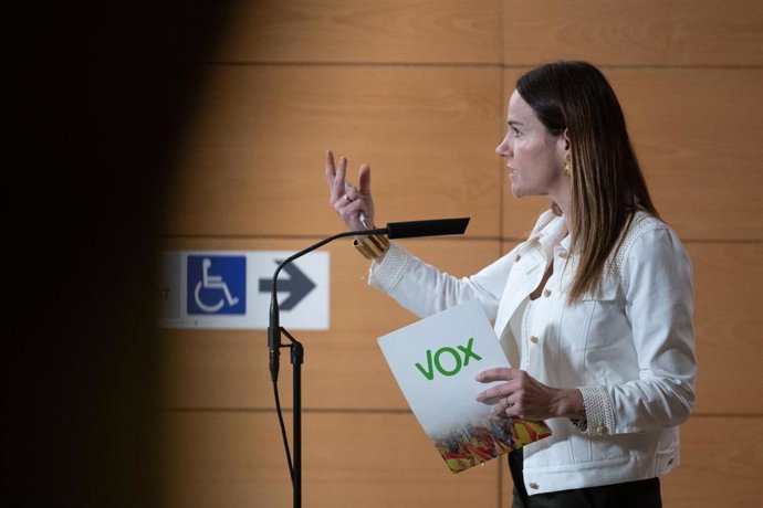 La portavoz de Vox en la Asamblea de Madrid, Isabel Pérez Moñino, durante una sesión plenaria en la Asamblea de Madrid