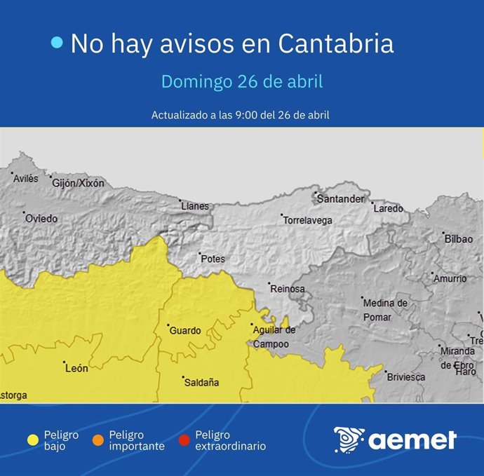 La AEMET desactiva los avisos por lluvias y tormentas previstos en Cantabria