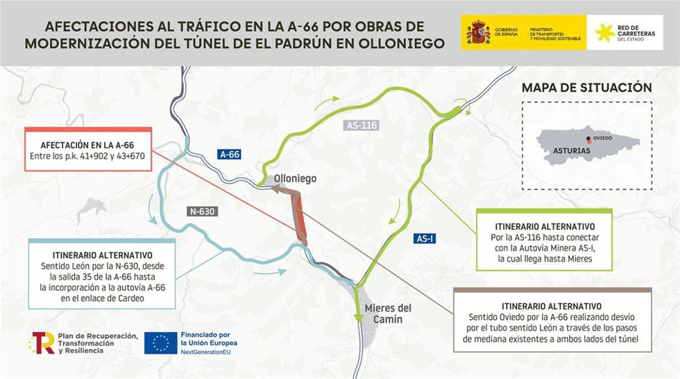 Cortes de tráfico en la A-66 a la altura del Padrún