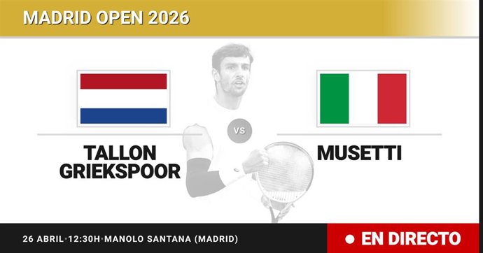 Tallon Griekspoor - Lorenzo Musetti: resumen y estadísticas del partido de Dieciseisavos de final de Madrid Open