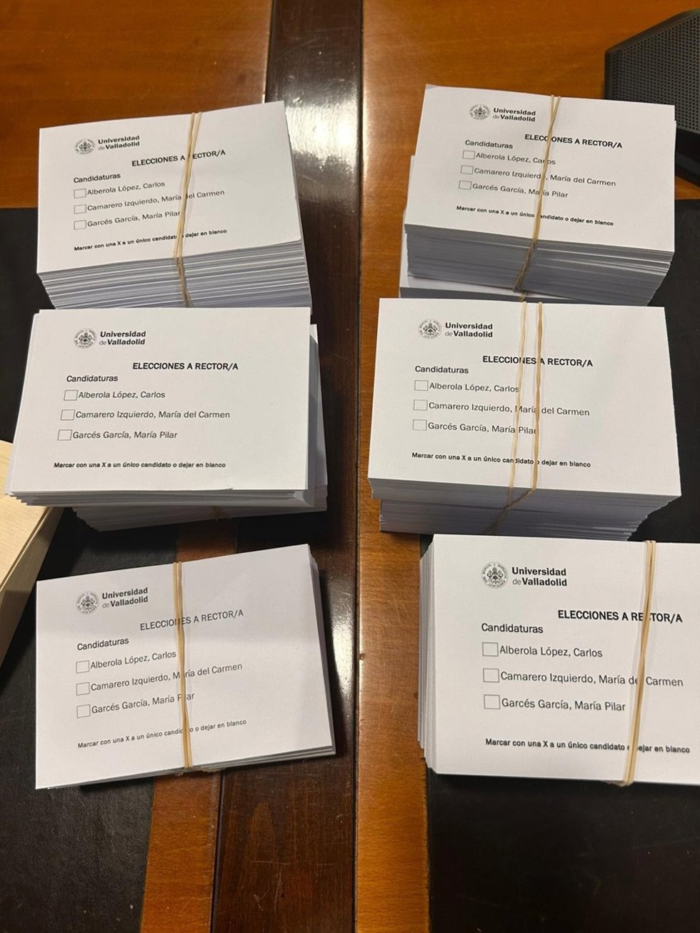 Papeletas para las elecciones al Rectorado de la UVA.
