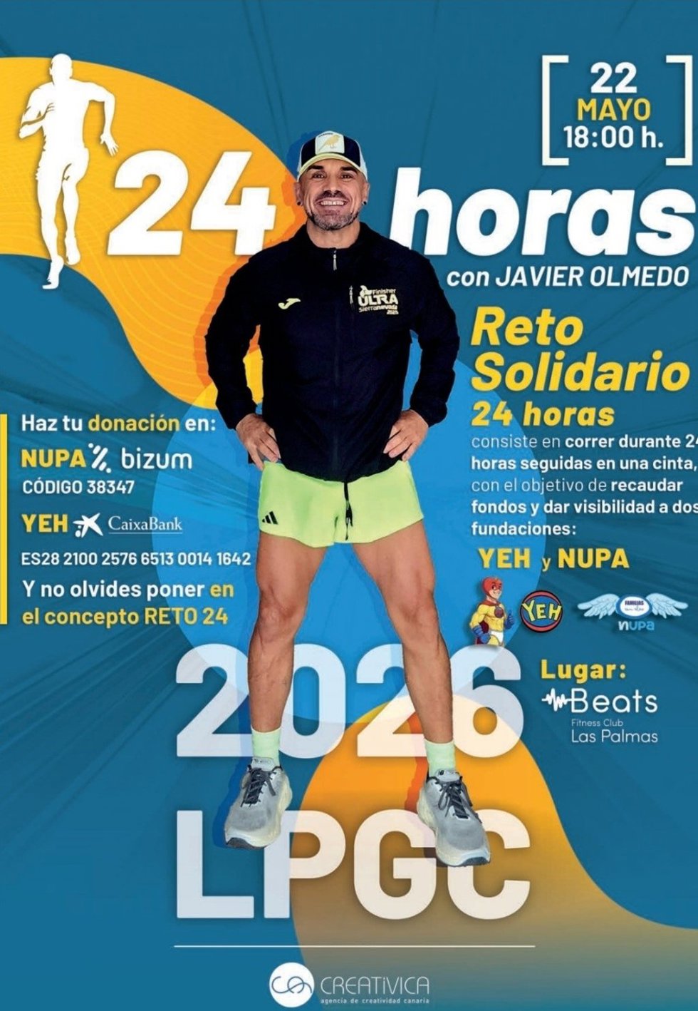 Cartel del Reto 24 Horas corriendo de Javier Olmedo en Las Palmas de Gran Canaria