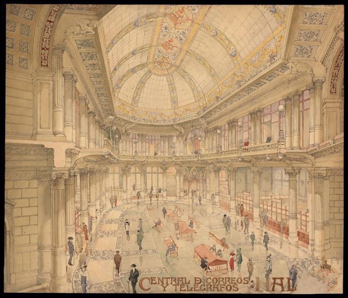 Plano de la Central de Correos y Telégrafos en Barcelona.