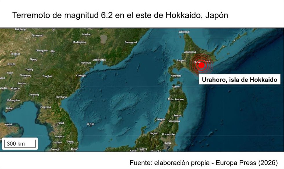 La ciudad de Urahoro, en el este de la isla nipona de Hokkaido, sacudida por un terremoto de magnitud 6,2 en la escala Richter