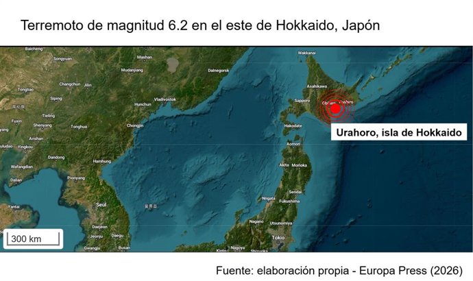 A cidade de Urahoro, no leste da ilha japonesa de Hokkaido, foi abalada por um terremoto de magnitude 6,2 na escala Richter