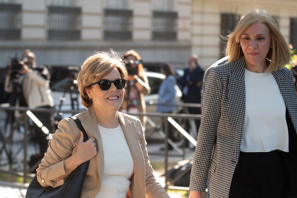 La exministra de la Presidencia de España, Soraya Sáenz de Santamaría, a su llegada a la Audiencia Nacional, a 23 de abril de 2026, en San Fernando, Madrid (España).