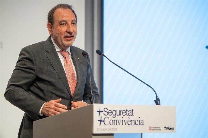 El conseller de Justicia, Ramon Espadaler, durante la presentación de los resultados del Plan de Choque contra la Multirreincidencia, a 24 de abril de 2026, en Barcelona, Catalunya (España).