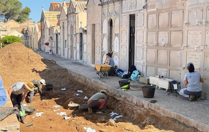 Trabajos de exhumación de fosas en el cementerio de Son Servera.