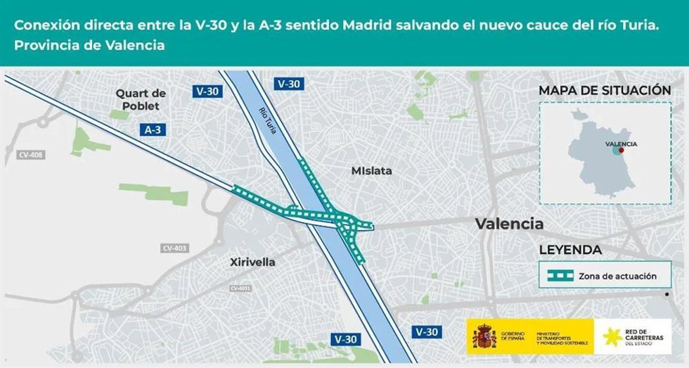 Transportes aprueba el proyecto de conexión directa entre la V-30 y la A-3 para evitar atascos