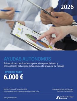 La Diputación abre este martes la convocatoria de ayudas al emprendimiento y consolidación del empleo autónomo