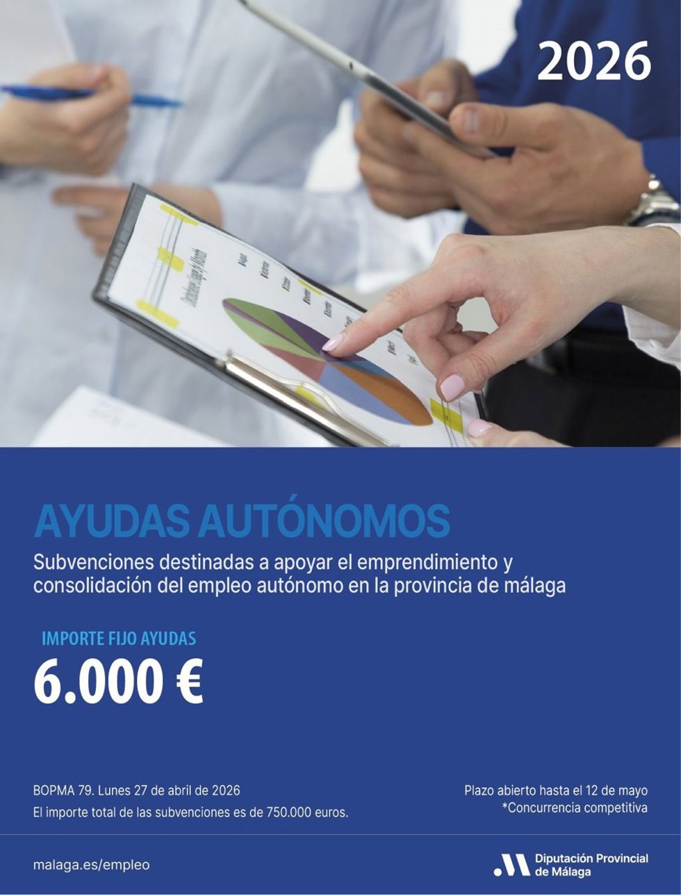 La Diputación abre este martes la convocatoria de ayudas al emprendimiento y consolidación del empleo autónomo