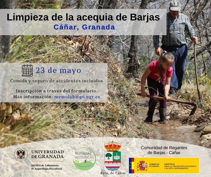 Cartel para la limpieza de la acequia de Barjas.
