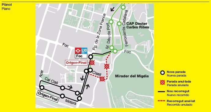 Nou recorregut de la línia V5 del bus de Barcelona