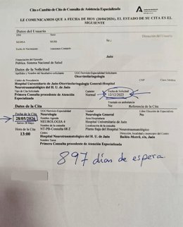 Cita con el neurólogo de un paciente jiennense.