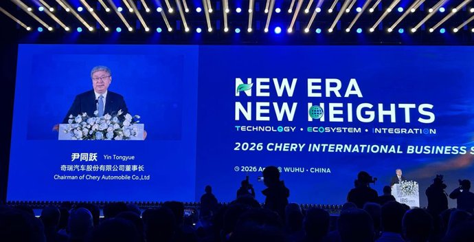 El consejero delegado de Grupo Chery, Yin Tongyue, durante la inauguración del Chery Global Summit en Wuhu (China), la sede de la compañía.