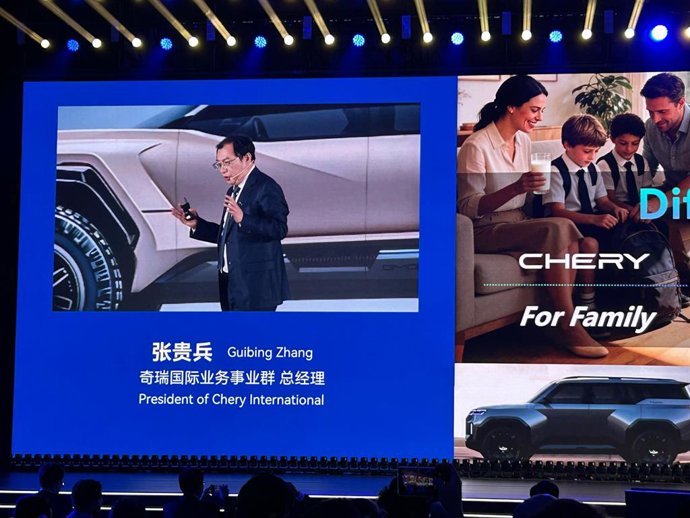 El presidente de Chery International, Guibuing Zhang, durante el Chery Global Summit, celebrado en Wuhu (China)