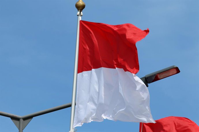 Archivo - June 20, 2025, Saint Petersburg, Russia: The Indonesian national flag flutters in the wind on a flagpole.