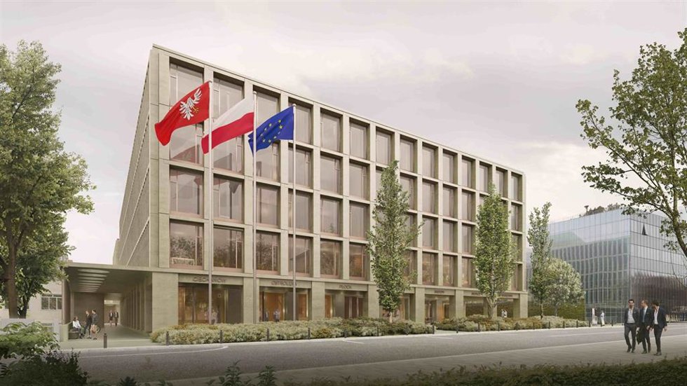 Render del futuro edificio de la Asamblea del Voivodato de Mazovia en Varsovia