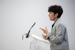 La portavoz del PNV en el Congreso, Maribel Vaquero, durante una rueda de prensa en el Congreso de los Diputados, a 28 de abril de 2026, en Madrid (España).