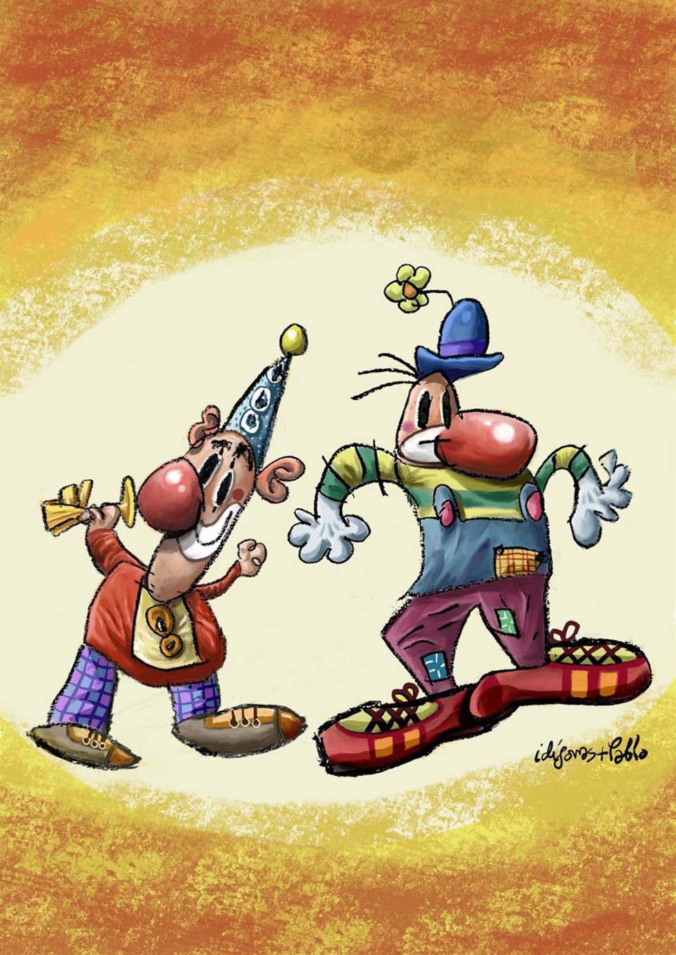 Cartel del Festival de Humor y Magia Infantil Jajejijojú firmado por Idígoras y Pablo. 