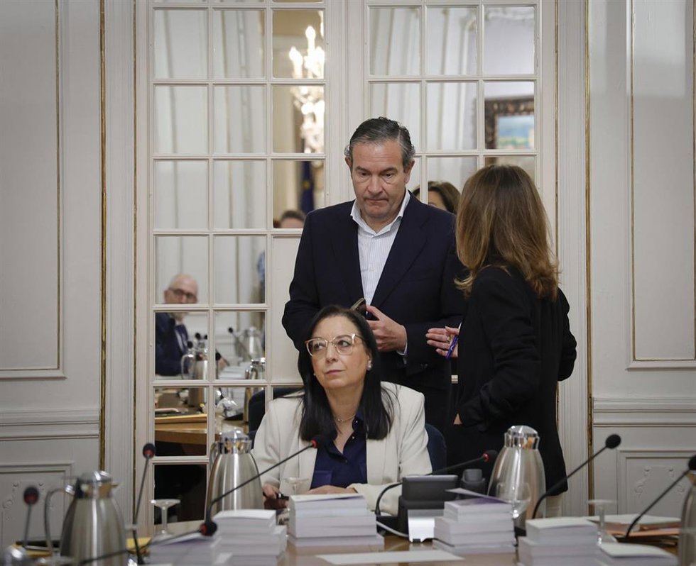 El síndic del PP, Nando Pastor, junto a la presidenta de Les Corts, Llanos Massó (Vox)