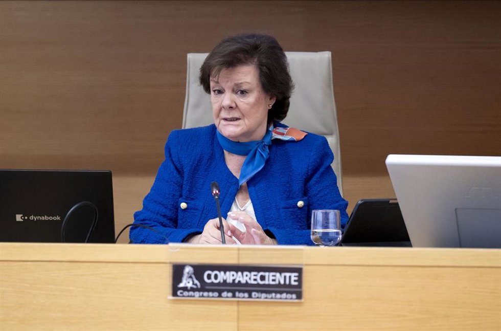 La presidenta del Tribunal de Cuentas, Enriqueta Chicano, comparece ante la Comisión Mixta para las Relaciones con el Tribunal de Cuentas, a 28 de abril de 2026, en Madrid (España).