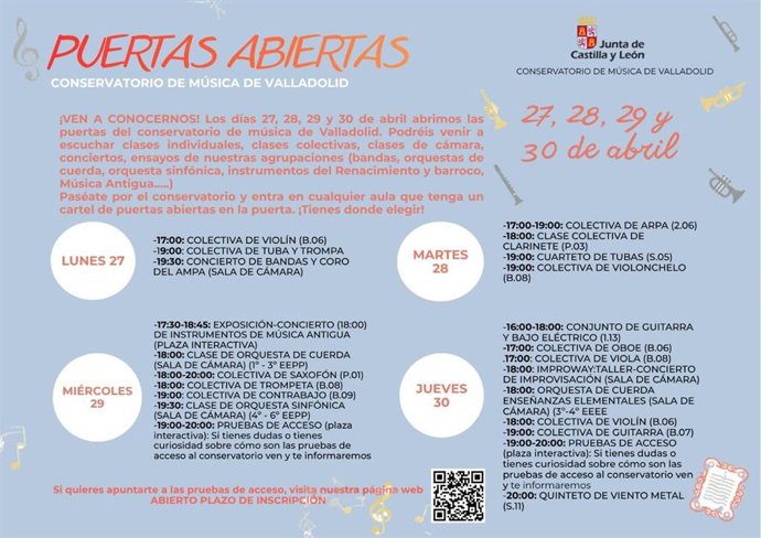 El Conservatorio de Música de Valladolid celebra sus Jornadas de Puertas Abiertas del 27 al 30 de abril
