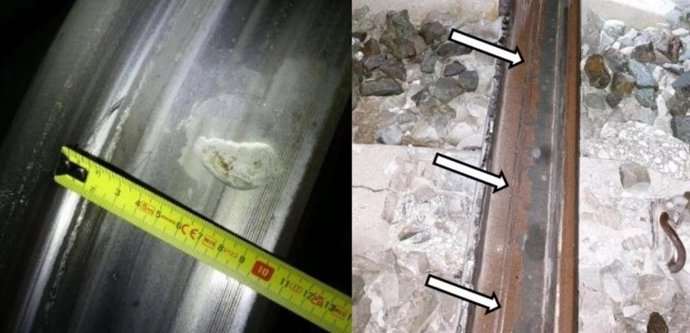 Archivo - Arxiu - Imatges de la rodadura de l'Iryo (esquerra) i del carril (Dreta) afectat en l'accident d'Adamuz