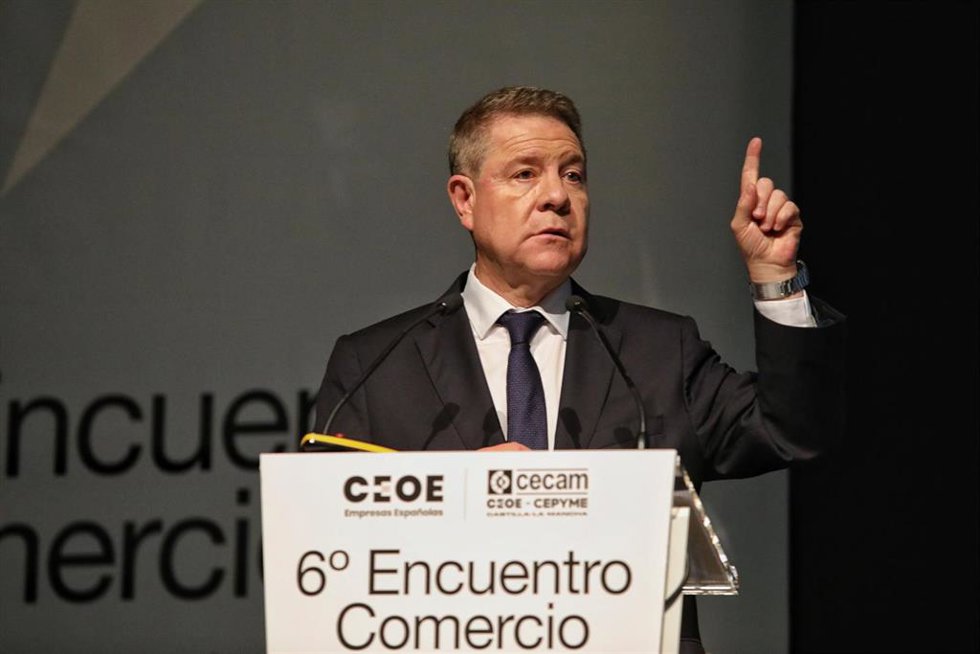 El presidente de Castilla-La Mancha, Emiliano García-Page, en el 6º Encuentro Comercio C4-CEOE, que tiene lugar en Toledo.