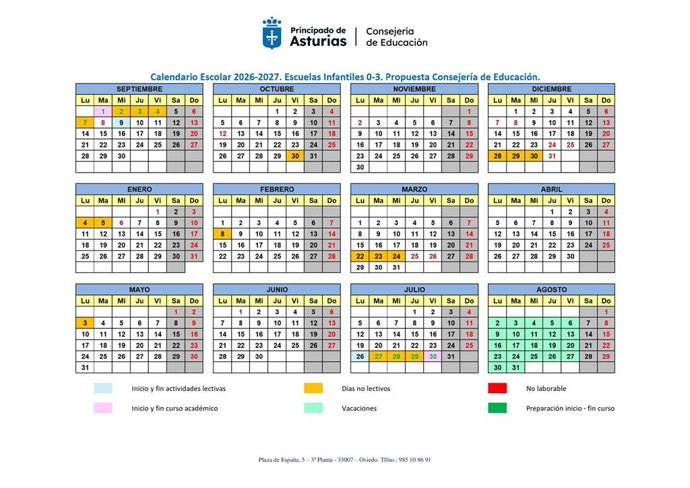 Propuesta de calendario escolar para el curso 2026-2027.