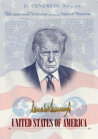 Imagen de la futura "edición limitada" de pasaportes de Estados Unidos que incluirán la imagen del presidente, Donald Trump