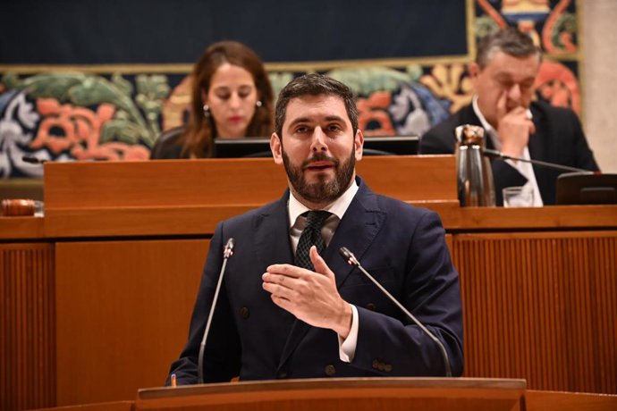 El portavoz de Vox en las Cortes de Aragón. Alejandro Nolasco,  durante el Pleno de las Cortes de Aragón.
