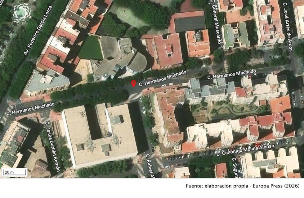 Calle Hermanos Machado, lugar en el que se ha producido el accidente.