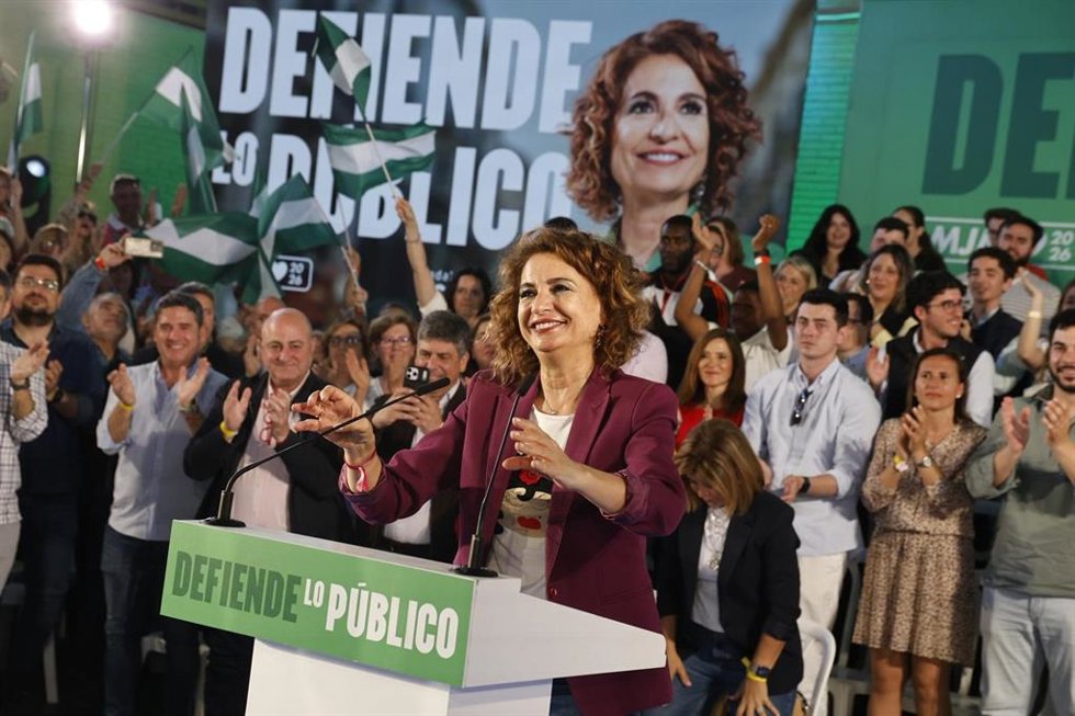 María Jesús Montero, durante su intervención en un mitin junto a Pedro Sánchez en Córdoba. (Foto de archivo).