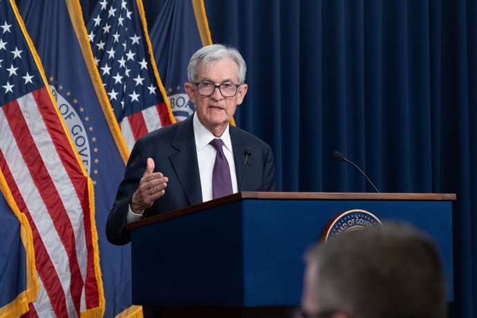 Archivo - WASHINGTON, March 18, 2026  -- U.S. Federal Reserve Chair Jerome Powell attends a press conference in Washington, D.C., the United States, March 18, 2026. The U.S. Federal Reserve on Wednesday decided to maintain its target range for the federal