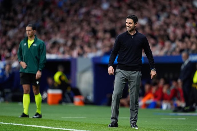 Mikel Arteta, head coach of Arsenal FC, reacts during the UEFA Champions League 2025/26 League Semi Final First Leg match between Atletico de Madrid and Arsenal FC at Riyadh Air Metropolitano on April 29, 2026, in Madrid, Spain.
