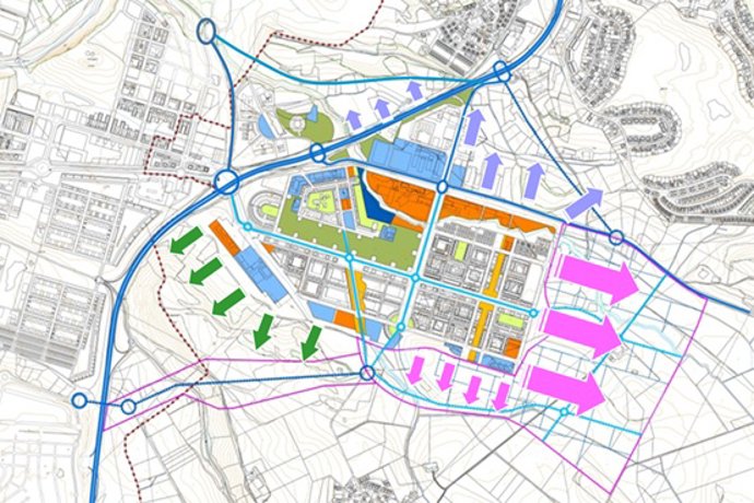 Plano donde se señala la zona de expansión de Sarriguren.