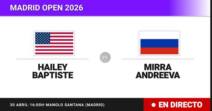 Hailey Baptiste - Mirra Andreeva: resumen y estadísticas del partido de Semifinal de Madrid Open