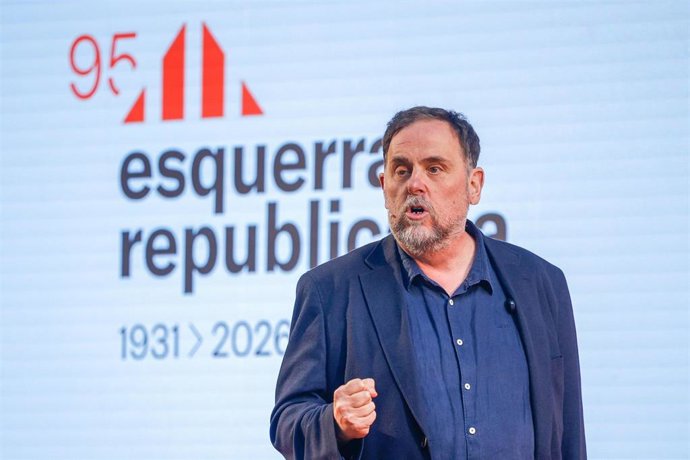Archivo - El presidente de ERC, Oriol Junqueras, interviene durante el 95 aniversario de ERC, en la Estació del Nord, a 14 de marzo de 2026, en Barcelona, Catalunya (España). El partido se fundó en Barcelona en marzo de 1931, así que este año están conmem