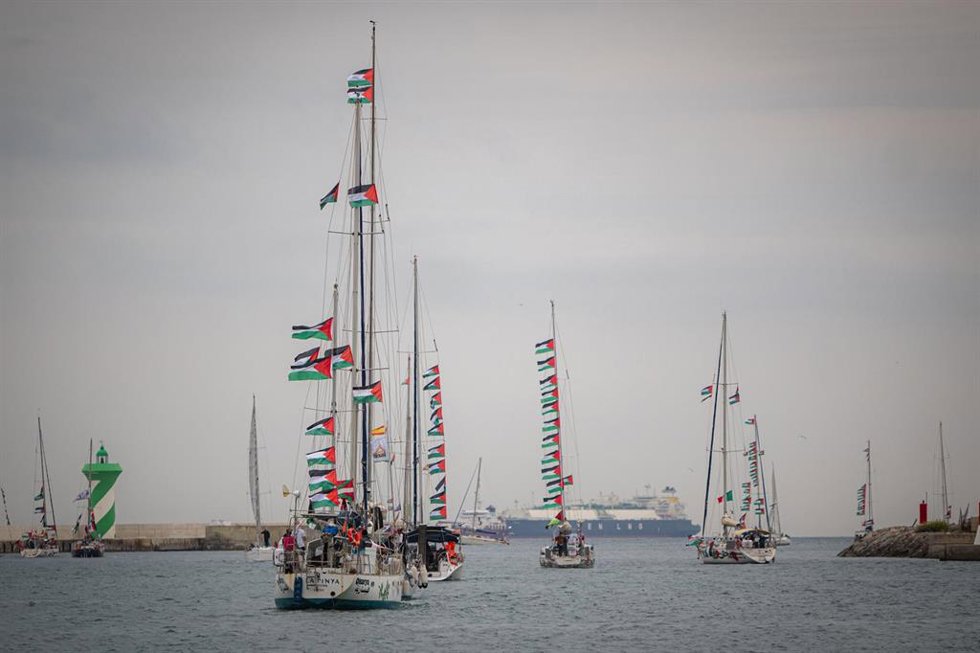 Barcos de la segunda expedición de la Global Sumud Flotilla, parte del Moll de la Fusta, a 12 de abril de 2026, en Barcelona, Catalunya (España). 