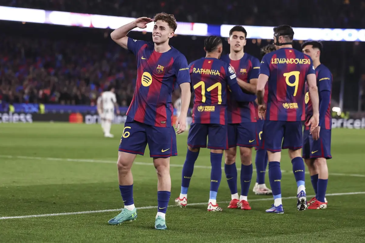 Los jugadores del FC Barcelona celebrando un gol.