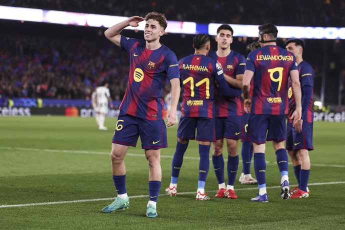 Archivo - Fermin Lopez of FC Barcelona celebrates a goal during the UEFA Champions League 2025/26 Round of 16 Second Leg, football match played between FC Barcelona and Newcastle United at Spotify Camp Nou stadium on March 18, 2026 in Barcelona, Spain.