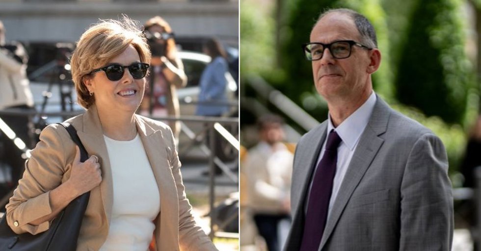 La exministra de la Presidencia de España, Soraya Sáenz de Santamaría y el inspector jefe de la Unidad de Delincuencia Económica y Financiera (UDEF) Manuel Morocho, a su llegada a la Audiencia Nacional.