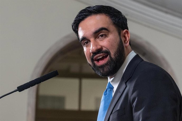 El alcalde de la ciudad estadounidense de Nueva York, Zohran Mamdani, durante un acto el 28 de abril de 2026 (archivo)