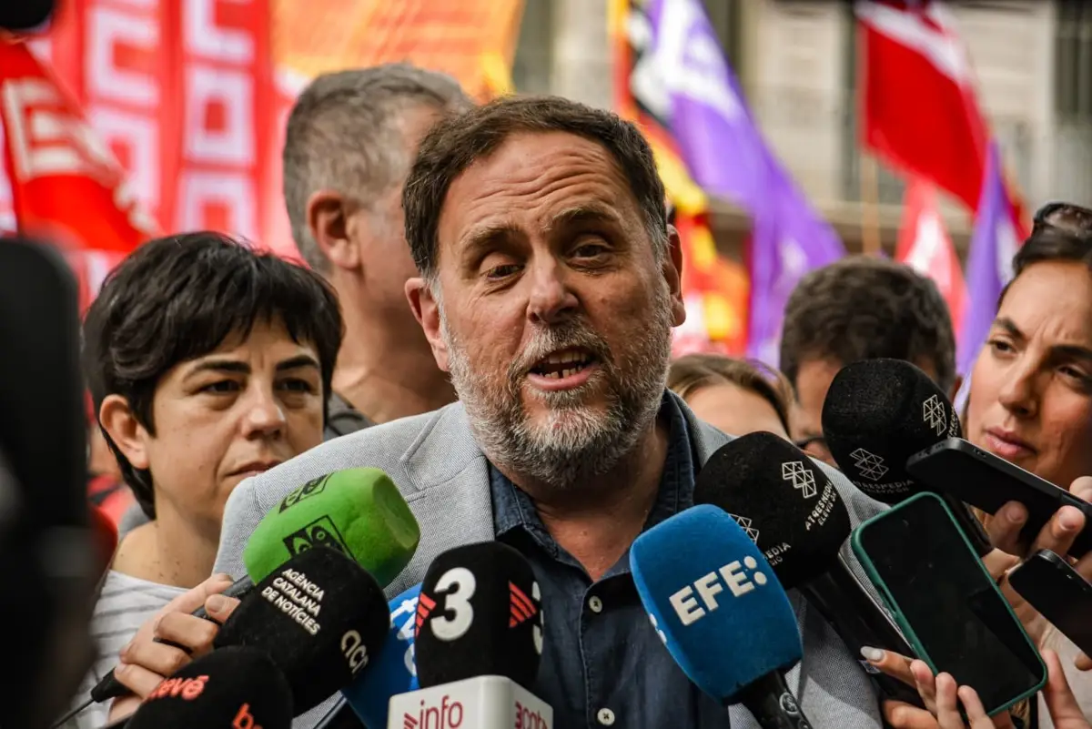 El presidente de ERC, Oriol Junqueras, en la manifestación por el 1 de Mayo