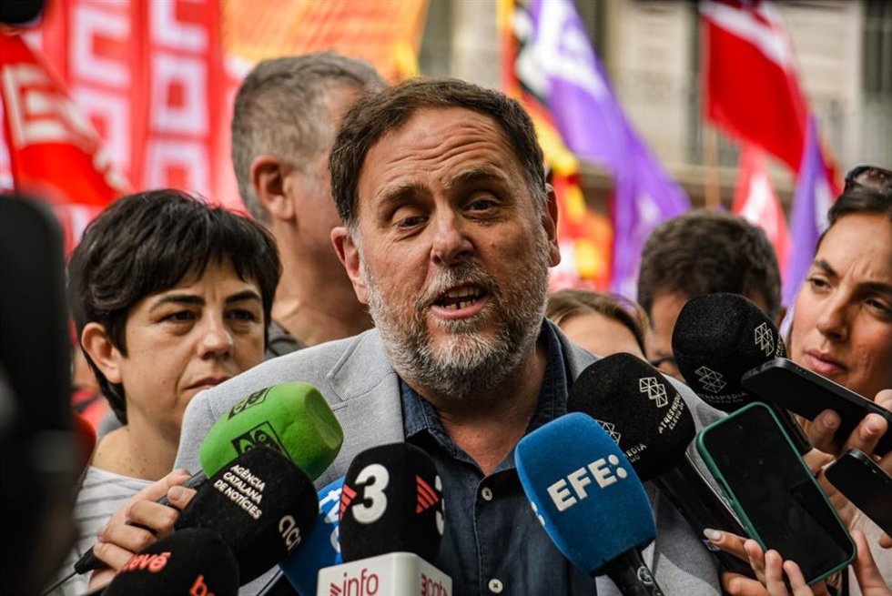 El presidente de ERC, Oriol Junqueras, en la manifestación por el 1 de Mayo