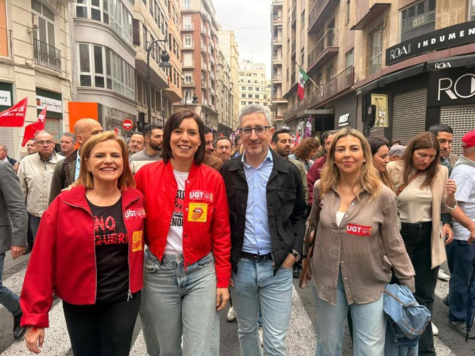 Arcadi España, diana Morant y Bernabé en la manifestación del Primero de Mayo