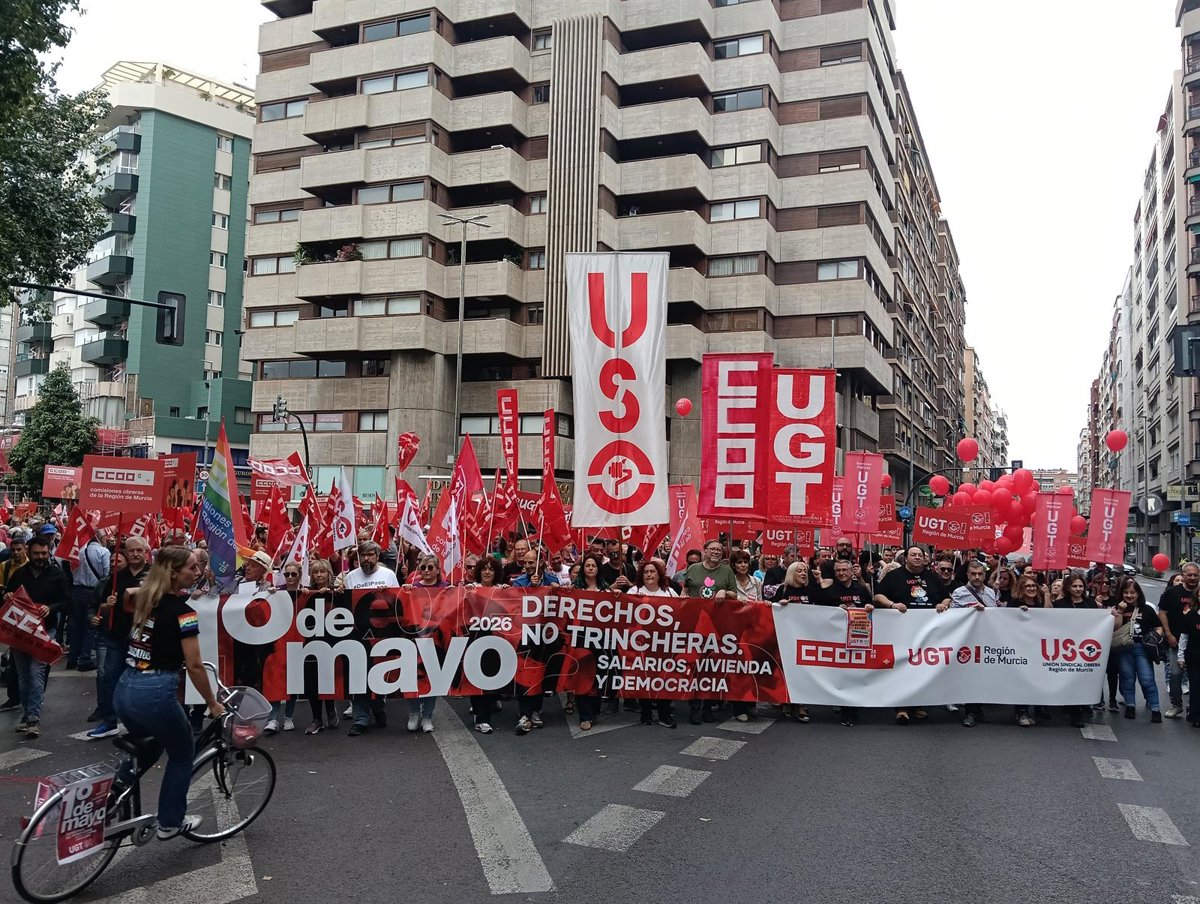 Murcia sale a la calle este 1 de Mayo bajo el lema  Derechos, no trincheras. Salarios, vivienda y democracia 