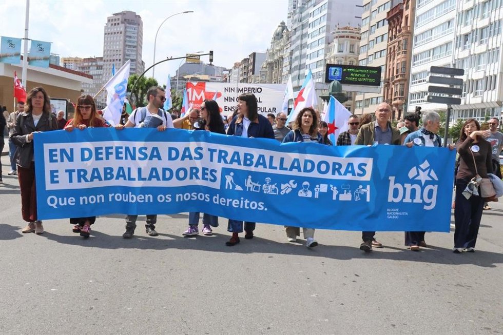 La portavoz nacional del BNG, Ana Pontón, en la manifestación de la CIG con motivo del Primero de Mayo en A Coruña.