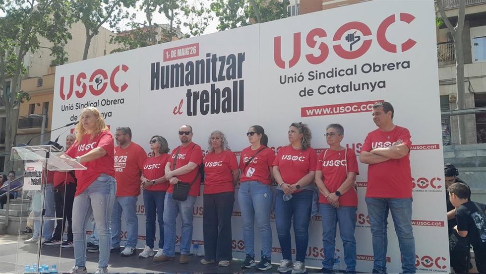 La secretaria general de la USOC, Maria Recuero, durante la manifestación del 1 de Mayo